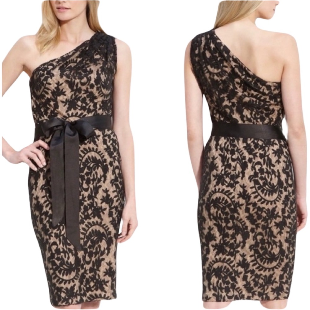 Tadashi Shoji One shoulder lace overlay cocktail Party Dress